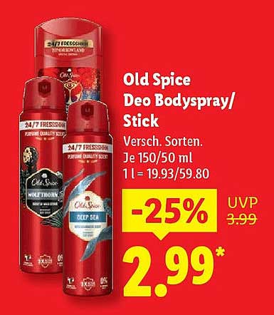 Old Spice Deo Bodyspray/Stick – Verschiedene Sorten