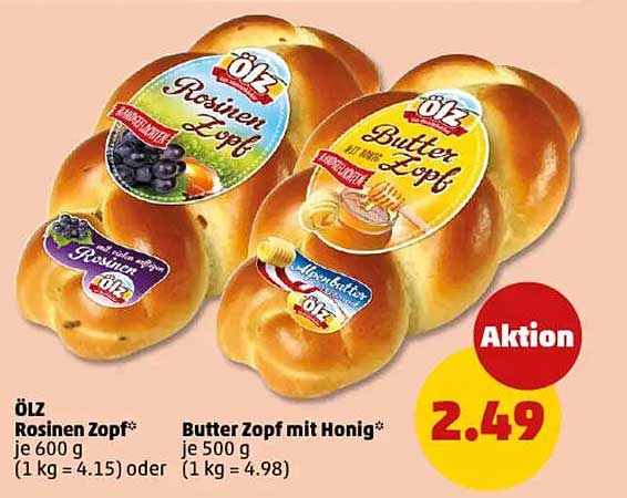 Ölz Rosinen Zopf und Butter Zopf mit Honig