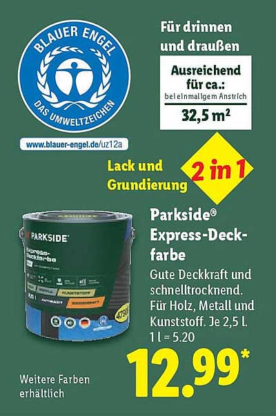 Stilvolle Parkside Express Deckfarbe Ebenbildnull