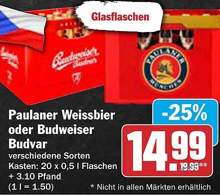 Paulaner Weissbier oder Budweiser Budvar - 25% Rabatt