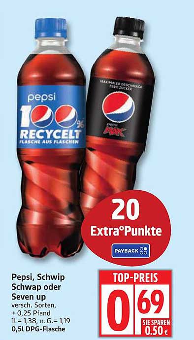 Pepsi, Schwip Schwap oder Seven Up 0,5L für nur 0,69€