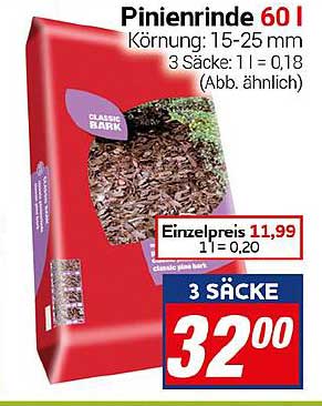 Pinienrinde 60 L - 3 Säcke für nur 32,00 €