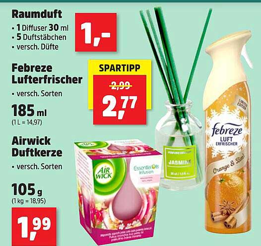 Raumduft, Febreze Luftfrischer, Airwick Duftkerze