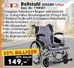 Rollstuhl AT52301 faltbar - 33% günstiger bei Norma!