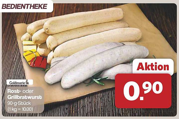 Rost- oder Grillbratwurst 90-g-Stück für nur 0,90 €