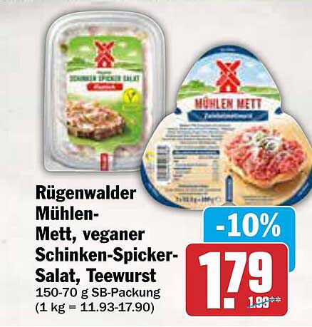 Rügenwalder Mühlen-Mett, veganer Schinken-Spicker-Salat, Teewurst