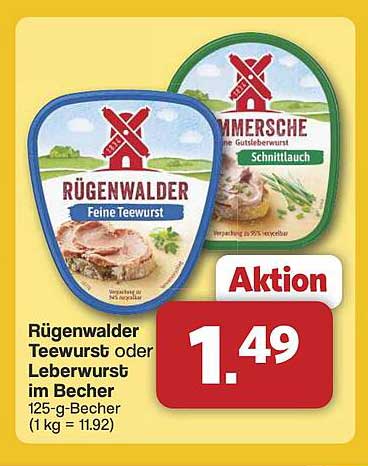 Rügenwalder Teewurst oder Leberwurst im Becher 125-g-Becher