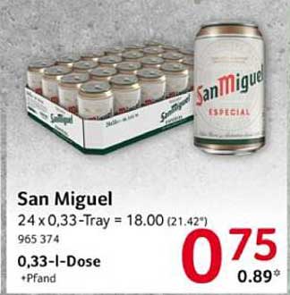 San Miguel Especial 0,33 l Dose – 24 x 0,33-Tray zum Sonderpreis