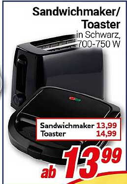 Sandwichmaker/Toaster in Schwarz, 700-750 W