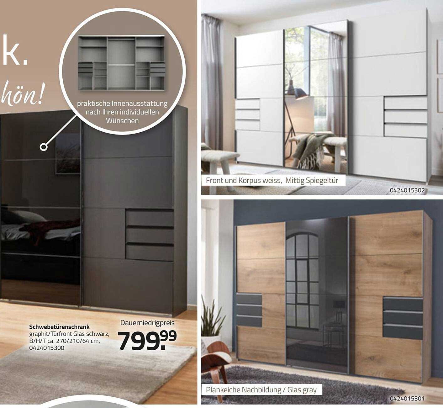 Schwebetüren-Schrank - Graphit/Glas schwarz