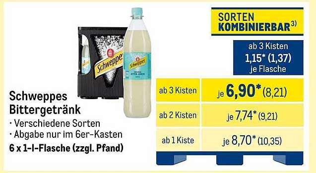 Schweppes Bittergetränk 6 x 1-l-Flasche (zzgl. Pfand)
