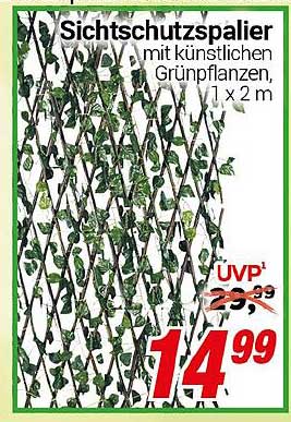 Sichtschutzspalier mit künstlichen Grünpflanzen, 1 x 2 m