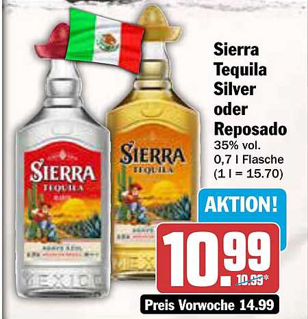 Sierra Tequila Silver oder Reposado 0,7 l Flasche