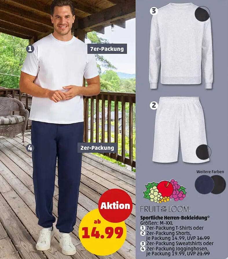 Sportliche Herren-Bekleidung, 7er-Packung T-Shirts oder 2er-Packung Shorts