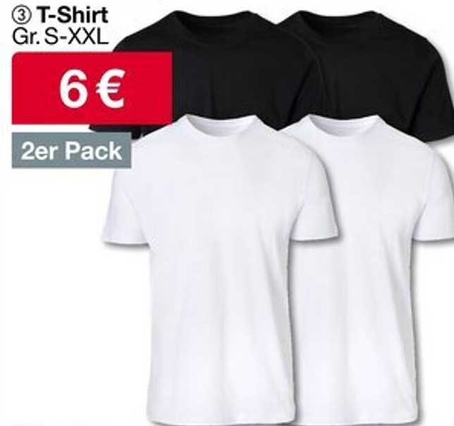 T-Shirt 2er Pack in Schwarz und Weiß für nur 6 €