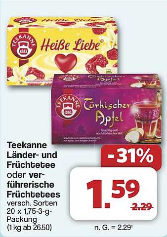 Teekanne Ländertees und Früchtetees zum Aktionspreis