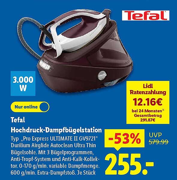 Tefal Hochdruck-Dampfbügelstation Pro Express ULTIMATE II GV9721