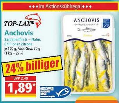 TOP-LAX Anchovis - Sardellenfilets – Natur, Chili oder Zitrone