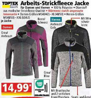 TOPTEX PRO Arbeits-Strickfleecejacke für Damen und Herren