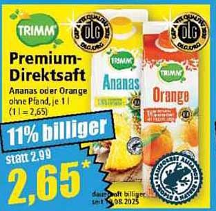 TRIMM Premium-Direktsaft Ananas oder Orange, je 1 Liter