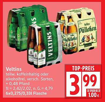 Veltins – teilw. koffeinhaltig oder alkoholfrei, versch. Sorten