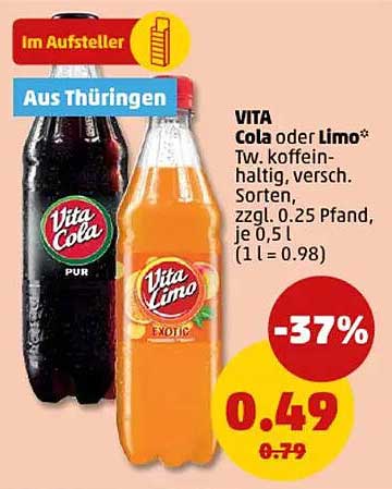 VITA Cola oder Limo 0,5l - Jetzt zu einem unschlagbaren Preis!