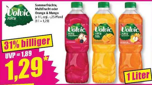 Volvic Juicy - Sommerfrüchte, Multifrucht oder Orange & Mango (1 Liter)