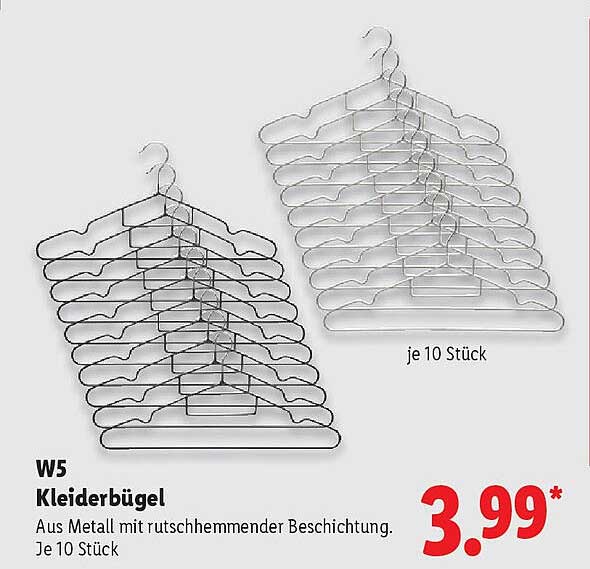 W5 Kleiderbügel - 10 Stück aus Metall mit rutschhemmender Beschichtung
