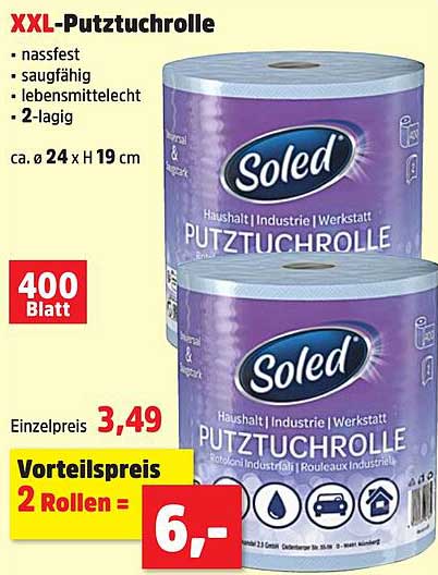 XXL-Putztuchrolle von Soled - 2 Rollen für nur 6,00 €