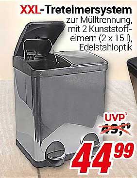 XXL-Treteimersystem zur Mülltrennung, mit 2 Kunststoff-Eimern (2 x 15 l), Edelstahloptik