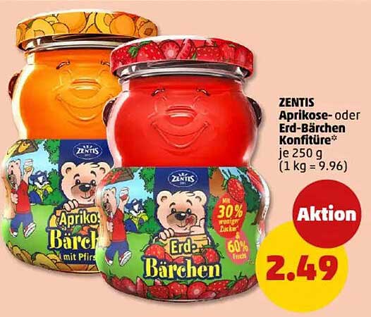 ZENTIS Aprikose- oder Erd-Bärchen Konfitüre* je 250 g (1 kg = 9,96)
