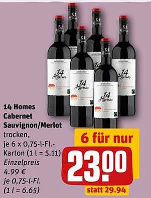 14 Homes Cabernet Sauvignon/Merlot trocken – 6 Flaschen für nur 23,00 €