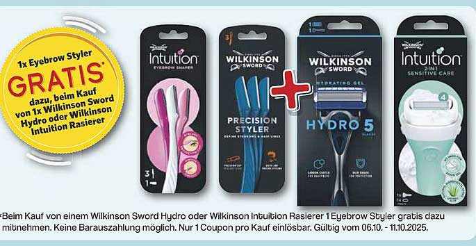 1x Eyebrow Styler GRATIS beim Kauf von 1x Wilkinson Sword Hydro oder Wilkinson Intuition Rasierer