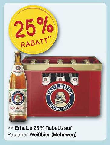 25 % Rabatt auf Paulaner Weißbier (Mehrweg)
