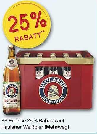 25 % Rabatt auf Paulaner Weißbier (Mehrweg)