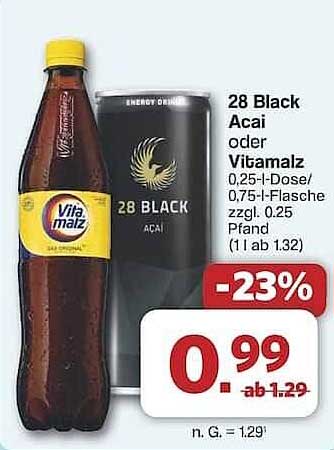 28 Black Acai oder Vitamalz 0,25-l-Dose / 0,75-l-Flasche
