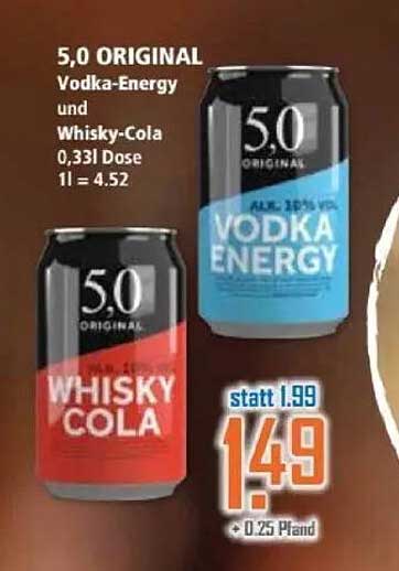 5,0 ORIGINAL Vodka-Energy und Whisky-Cola 0,33l Dose