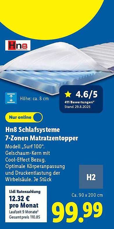 7-Zonen Matratzentopper „Surf 100“ von Hn8 Schlafsysteme