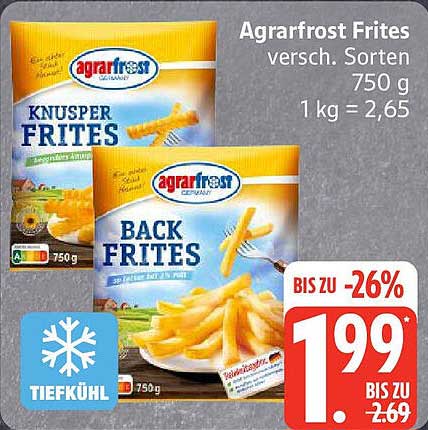 Agrarfrost Frites, verschiedene Sorten, 750 g