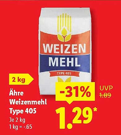Ähre Weizenmehl Type 405 2 kg