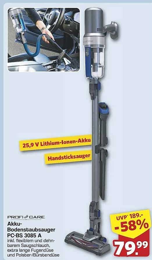 Akku-Bodenstaubsauger PC-BS 3085 A - Handstaubsauger mit 25,9 V Lithium-Ionen-Akku