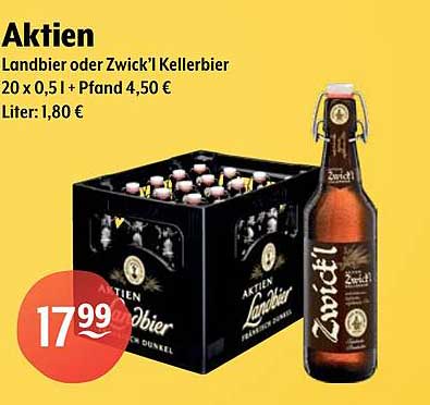 Aktien Landbier oder Zwick'l Kellerbier - 20 x 0,5 l
