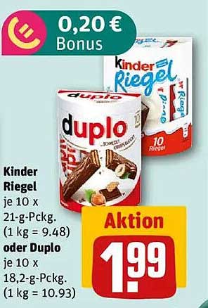 Aktion: Kinder Riegel oder duplo – nur 1,99 €