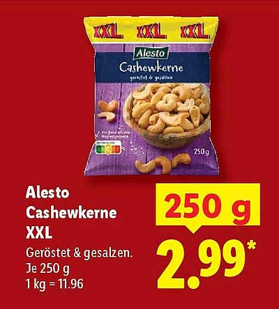 Alesto Cashewkerne XXL 250 g - geröstet & gesalzen