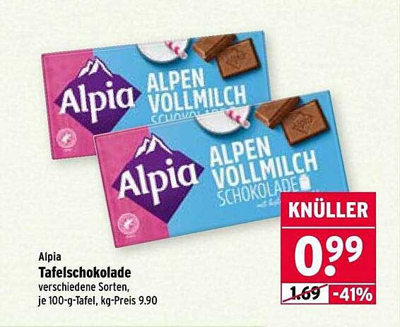 Alpia Tafelschokolade - Alpen Vollmilch Schokolade, verschiedene Sorten