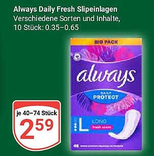 Always Daily Fresh Slipeinlagen, 10 Stück