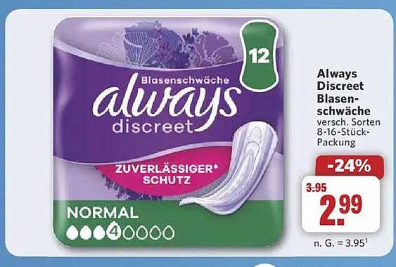 Always Discreet Blasen schwäche, 12 Stück