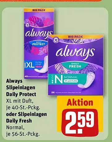 Always Slipleinlagen Daily Protect XL oder Daily Fresh Normal