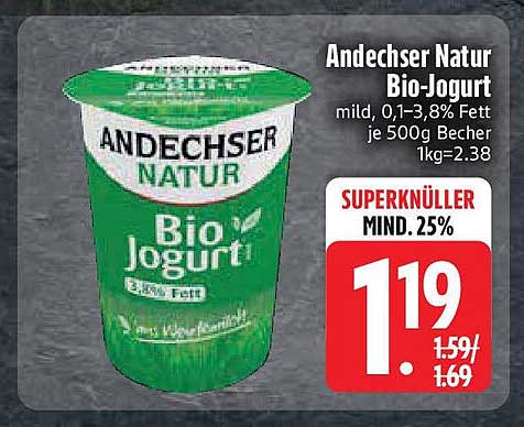 Andechser Natur Bio-Jogurt mild, 0,1–3,8 % Fett