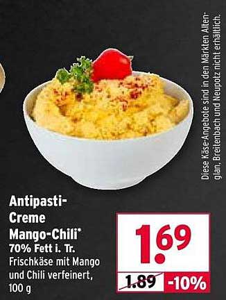 Antipasti-Creme Mango-Chili* 70% Fett i. Tr. Frischkäse mit Mango und Chili verfeinert, 100 g